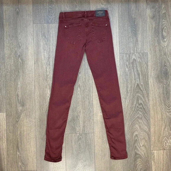 Zara Women's Skinny Jeans Coloured denim Slim Mid rise Maroon burgundy size 2 - Picture 16 of 16